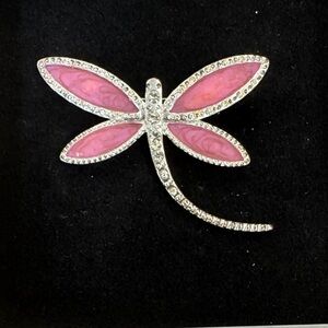 Avon Pink and Silver Dragonfly Brooch